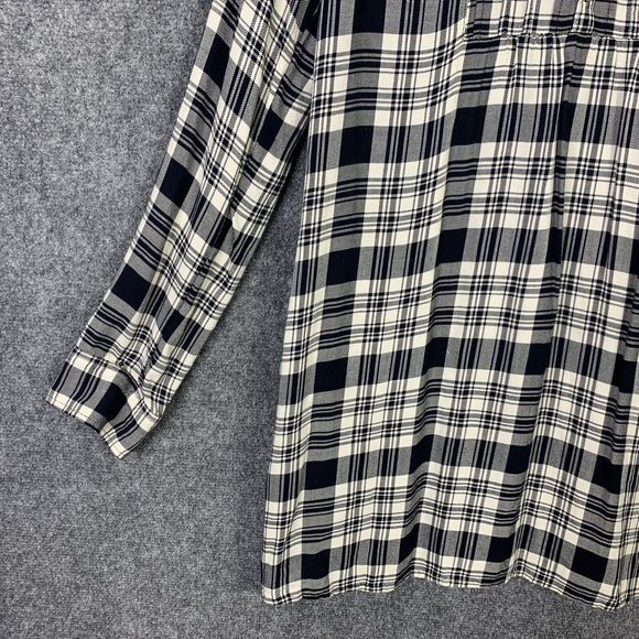 Abercrombie & Fitch B&W Plaid Tunic Women Small Roll Tab Sleeve Pockets - Picture 4 of 16